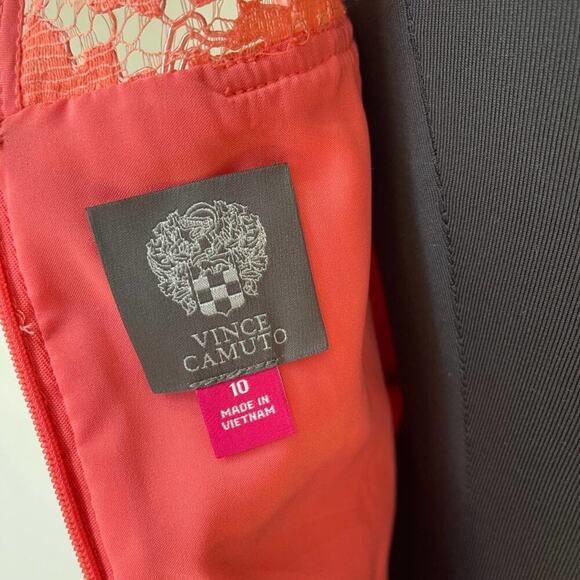 VINCE CAMUTO Pink Salmon Lace Overlay Sheath Dress Floral Sleeveless Size 10 - Picture 9 of 15